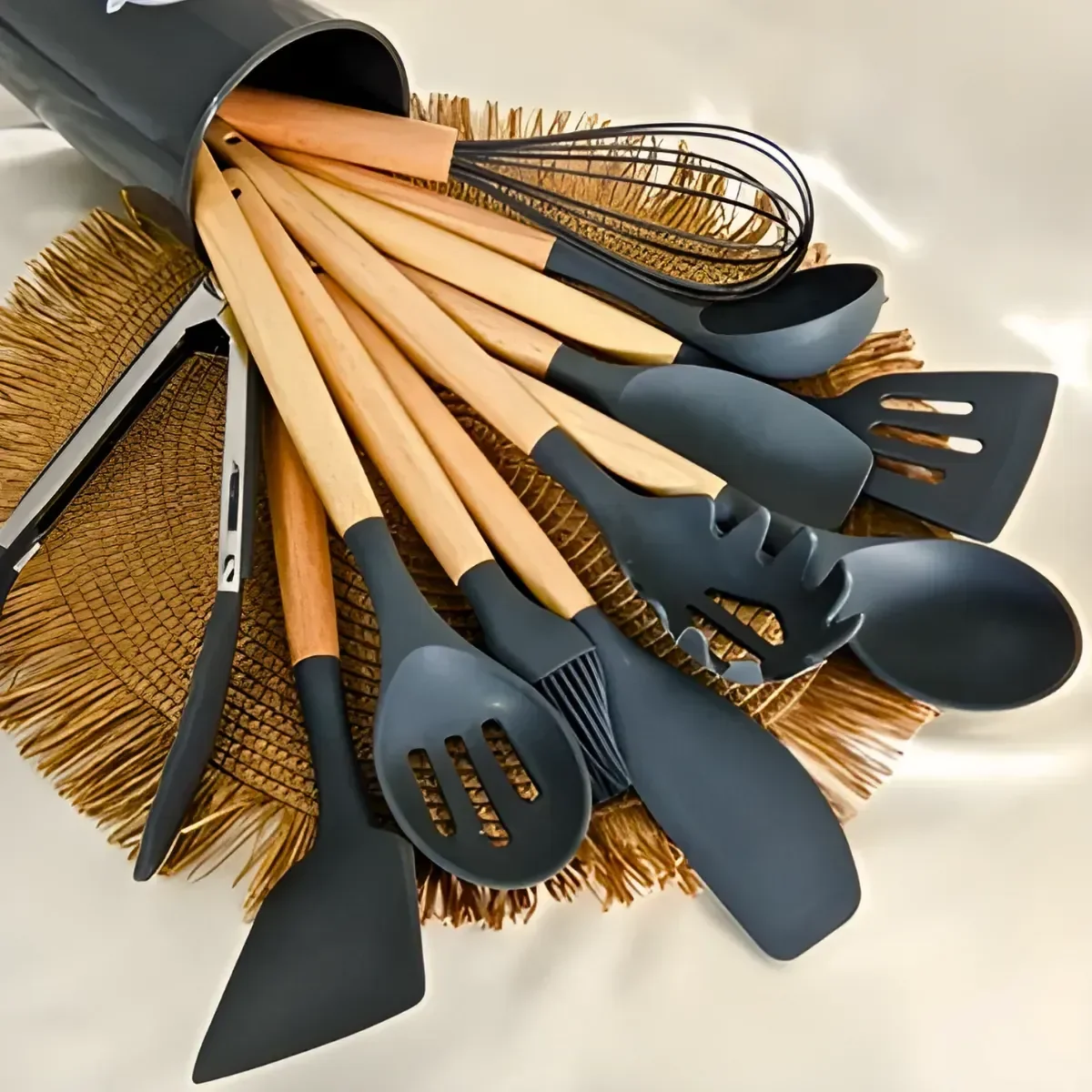 Kit Utensílios Cozinha 12 Peças Silicone Antiaderente Cinza - 4