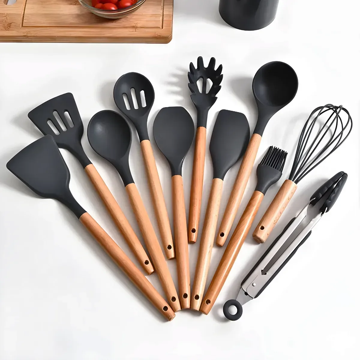 Kit Utensílios Cozinha 12 Peças Silicone Antiaderente Cinza - 3
