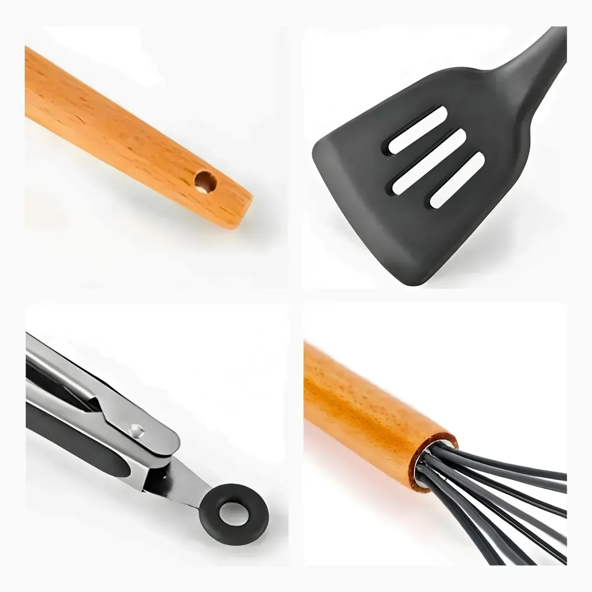 Kit Utensílios Cozinha 12 Peças Silicone Antiaderente Cinza - 8