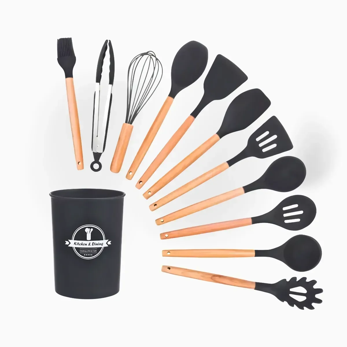 Kit Utensílios Cozinha 12 Peças Silicone Antiaderente Cinza - 2