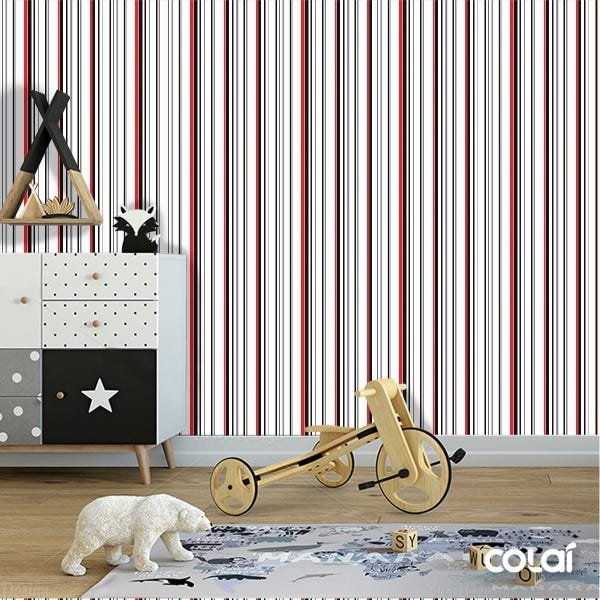 Papel De Parede Lavável Listrado Preto E Vermelho 18m - 6