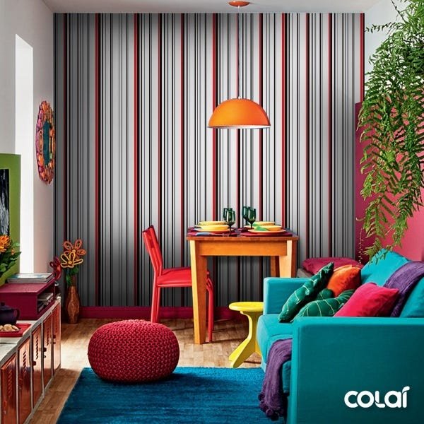 Papel De Parede Lavável Listrado Preto E Vermelho 18m - 5