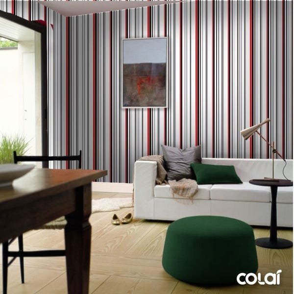 Papel De Parede Lavável Listrado Preto E Vermelho 18m - 4