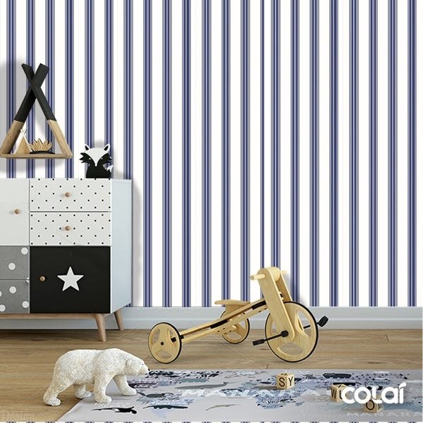 Papel De Parede Lavável Listrado Naval E Branco 18m - 6