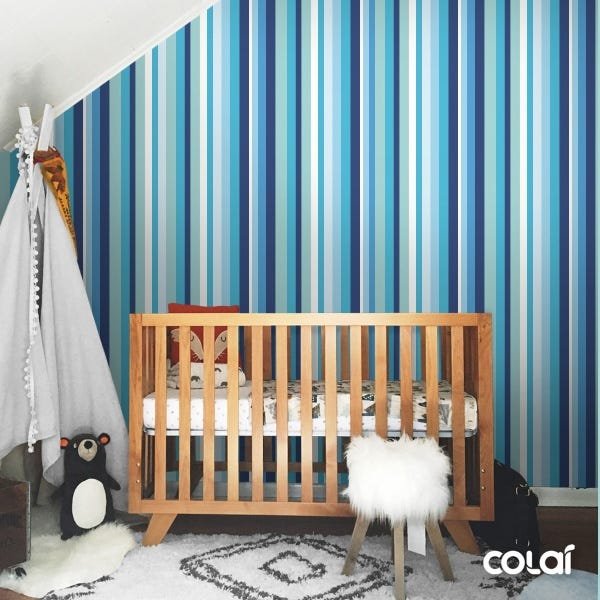 Papel De Parede Adesivo Lavável Listrado Vertical Azul 18m - 7