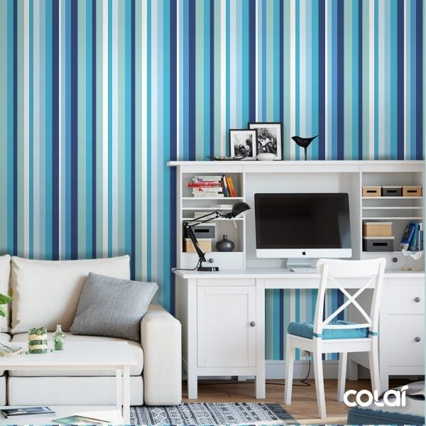 Papel De Parede Adesivo Lavável Listrado Vertical Azul 18m - 2