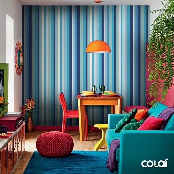 Papel De Parede Adesivo Lavável Listrado Vertical Azul 18m - 5