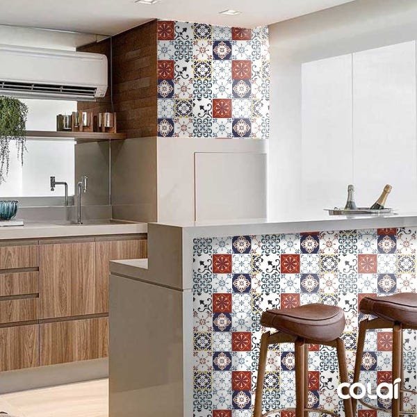 Papel de Parede Lavável Azulejo Mosáico Fundo Branco 3m - 4