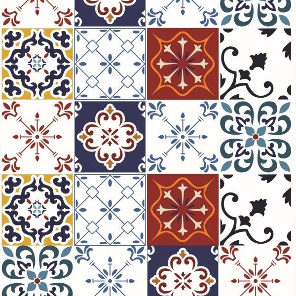 Papel de Parede Lavável Azulejo Mosáico Fundo Branco 3m - 1
