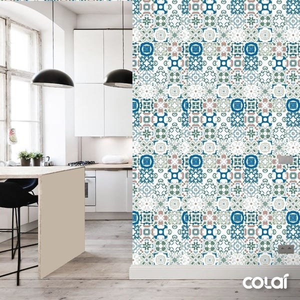 Papel de Parede Lavável Vidrado Português Verde 3m - 3