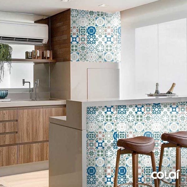 Papel de Parede Lavável Vidrado Português Verde 3m - 4