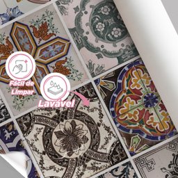 Papel de Parede Lavável Azulejo Português Marrom Pia Cozinha 3m - 2