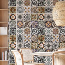 Papel de Parede Lavável Azulejo Português Marrom Pia Cozinha 3m - 1