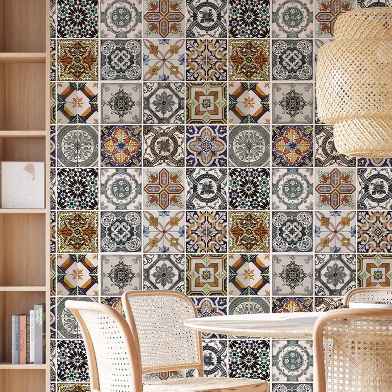 Papel de Parede Lavável Azulejo Português Marrom Pia Cozinha 3m