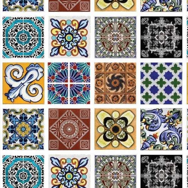 Papel de Parede Lavável Azulejo Português Colorido 18m - 1