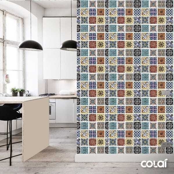 Papel de Parede Lavável Azulejo Português Colorido 18m - 3