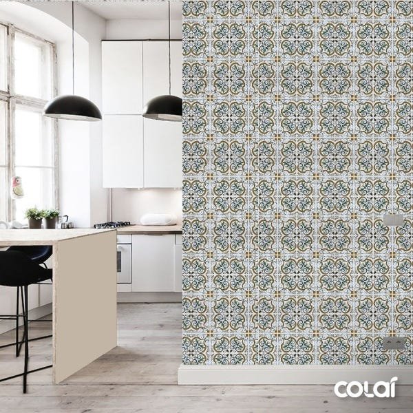 Papel de Parede Adesivo Lavável Azulejo Português 3D 15m - 3