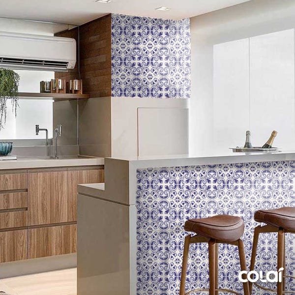 Papel de Parede Adesivo Lavável Azulejo Português Roxo 15m - 4
