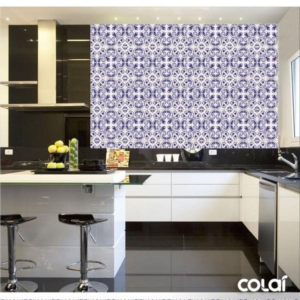 Papel de Parede Adesivo Lavável Azulejo Português Roxo 15m - 2