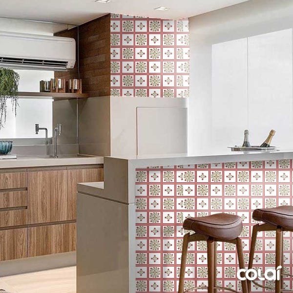 Papel de Parede Lavável Vidrado Português Retrô 15m - 4