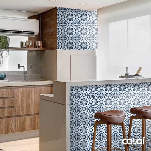 Papel de Parede Lavável Azulejo Português Azulado 15m - 4