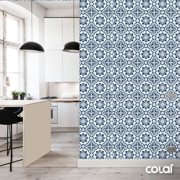 Papel de Parede Lavável Azulejo Português Azulado 15m - 3