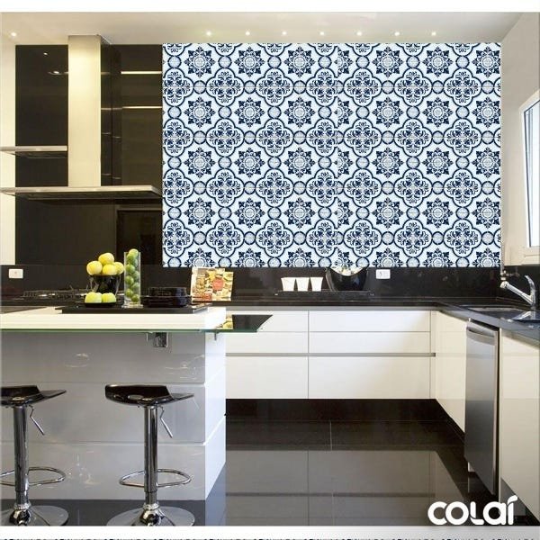Papel de Parede Lavável Azulejo Português Azulado 15m - 2