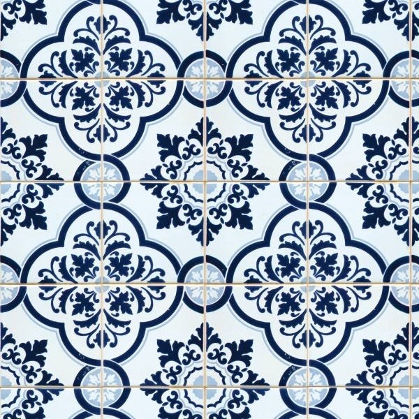 Papel de Parede Lavável Azulejo Português Azulado 15m - 1