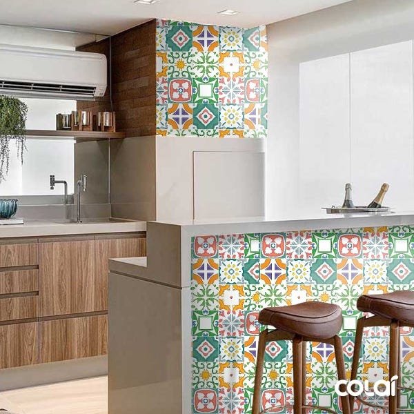 Papel de Parede Lavável Vidrado Português Mosaico 12m - 4