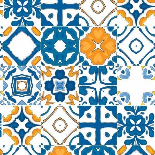 Papel de Parede Adesivo Lavável Vidrado Português Azul 12m - 1