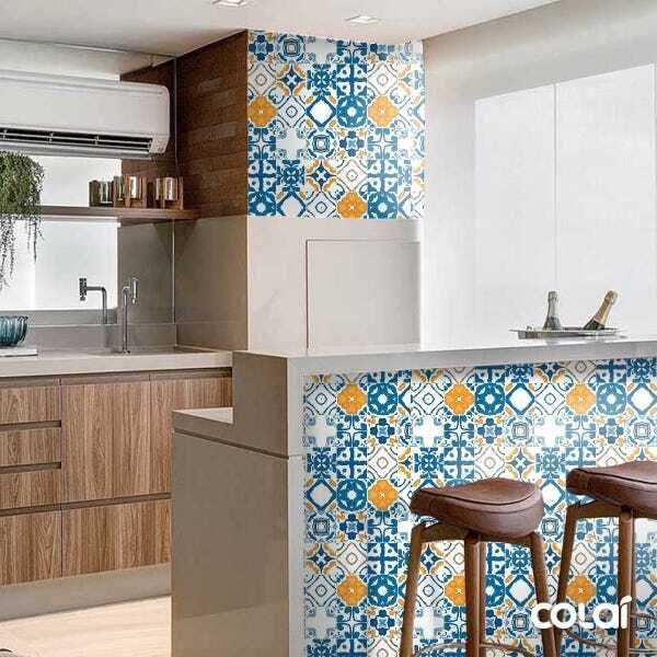 Papel de Parede Adesivo Lavável Vidrado Português Azul 12m - 4