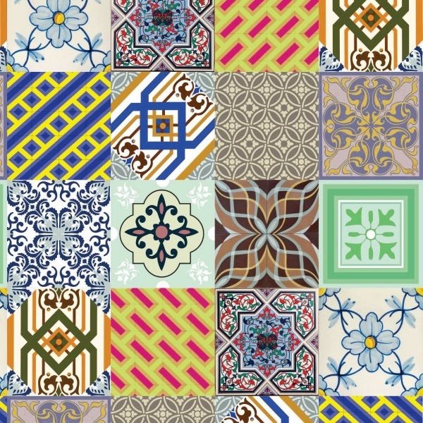 Papel de Parede Adesivo Lavável Azulejo Hidráulico 12m - 1