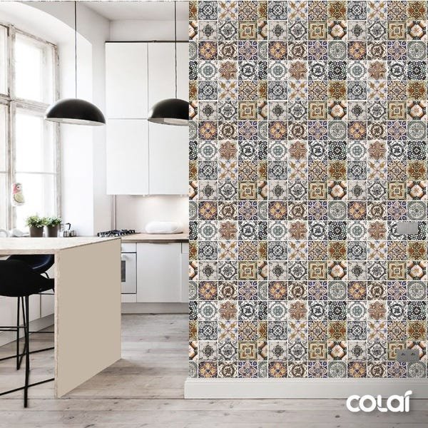 Papel de Parede Lavável Azulejo Português Marrom 12m - 3
