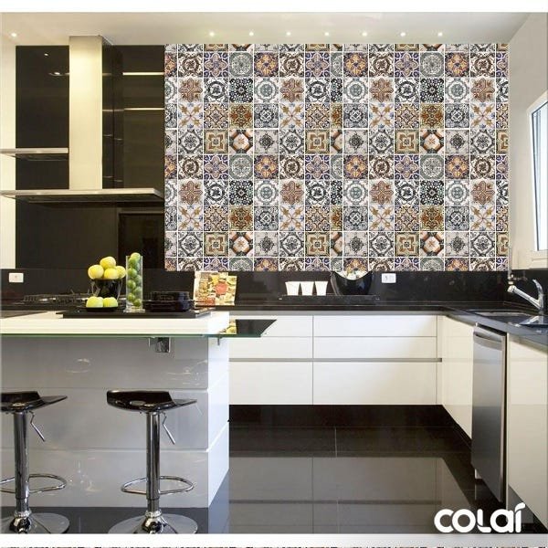 Papel de Parede Lavável Azulejo Português Marrom 12m - 2