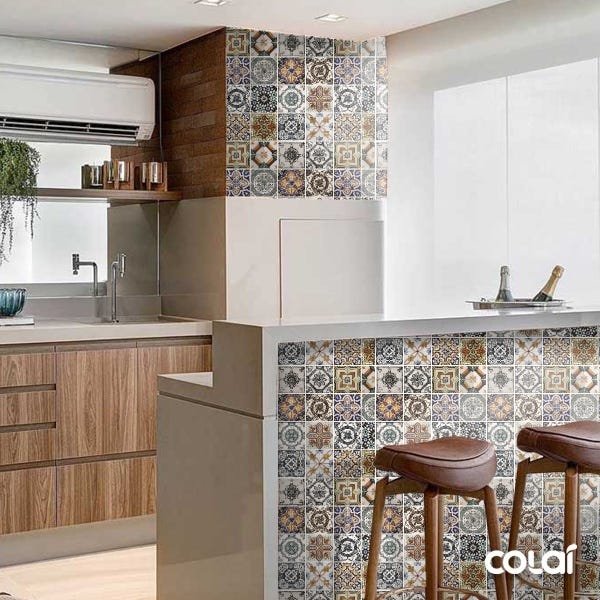 Papel de Parede Lavável Azulejo Português Marrom 12m - 4