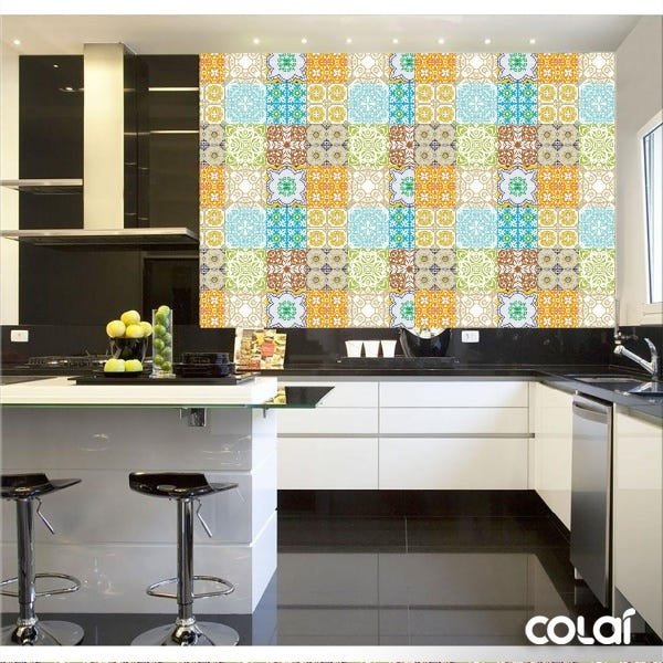 Papel de Parede Lavável Azulejo Ladrilho Multicor 12m - 2
