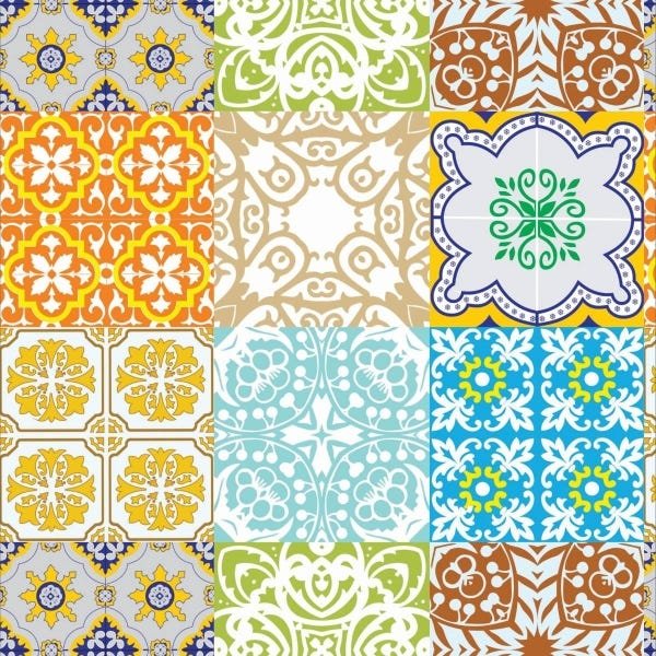 Papel de Parede Lavável Azulejo Ladrilho Multicor 12m - 1