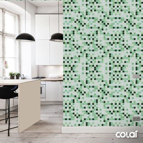 Papel de Parede Lavável Pastilhas Tons de Verde 3m - 3