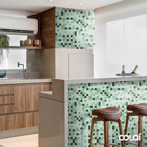 Papel de Parede Lavável Pastilhas Tons de Verde 3m - 4