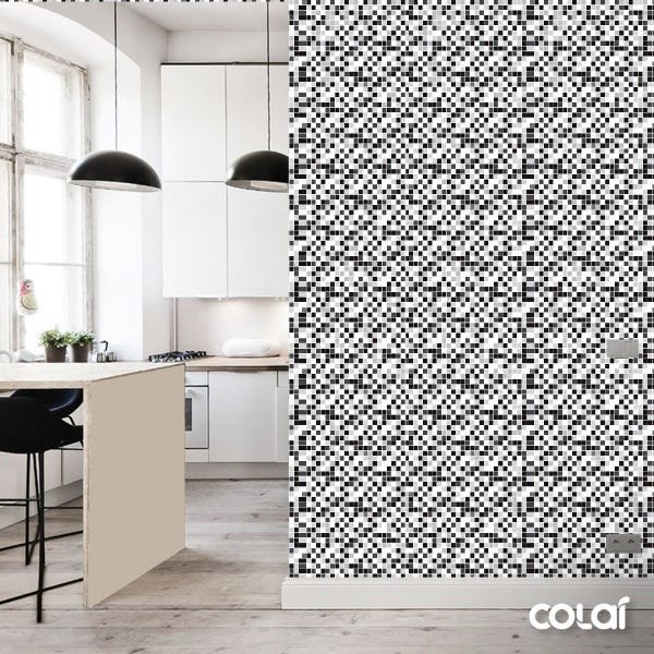 Papel de Parede Lavável Pastilhas Pretas e Cinzas 12m - 3