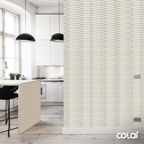 Papel de Parede Adesivo Lavável Pastilhas Cinza Claro 12m - 3
