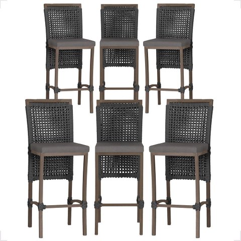 6 Banqueta em Alumínio Roma Marrom Corda Náutica Tecido 11