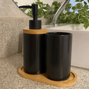 Ver imagem 2 de Conjunto Lavabo Banheiro 3 Peças Bambu Saboneteira Líquida