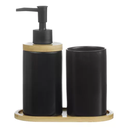 Ver imagem 1 de Conjunto Lavabo Banheiro 3 Peças Bambu Saboneteira Líquida