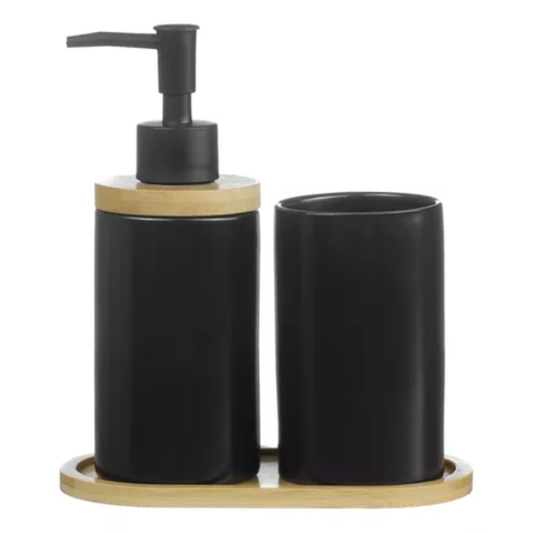 Conjunto Lavabo Banheiro 3 Peças Bambu Saboneteira Líquida