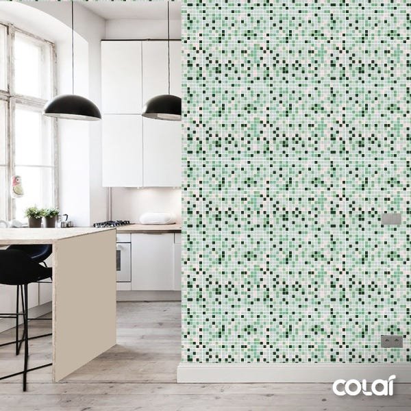 Papel de Parede Adesivo Lavável Pastilhas Tons Verdes 9m - 3