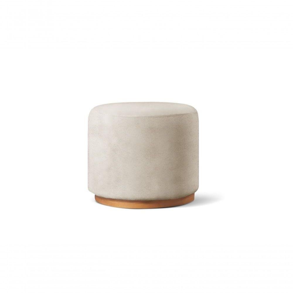 Puff Redondo para Sala Base de Madeira Linho Nude 100