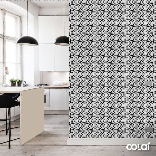 Papel de Parede Lavável Pastilhas Chumbo e Preto 9m - 3