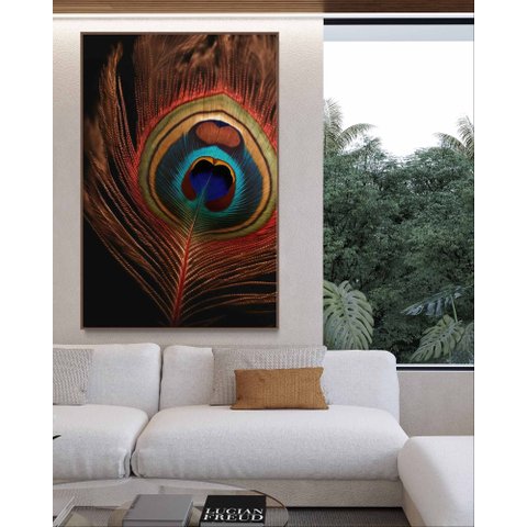 Quadro Pena de Pavão - Tela Canvas com Moldura Flutuante em Vários Tamanhos - Artfine