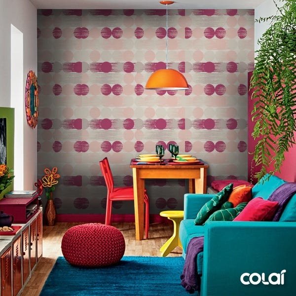 Papel de Parede Lavável Bolas em Tons de Vermelho 12m - 6